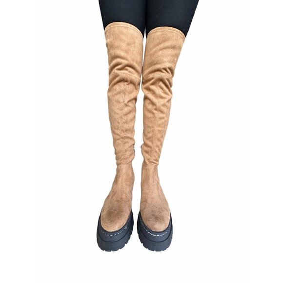 ❤️Marc Fisher LTD Over the Knee Faux Suede Boots Lug Sole Platform Western 8.5 - Picture 4 of 13